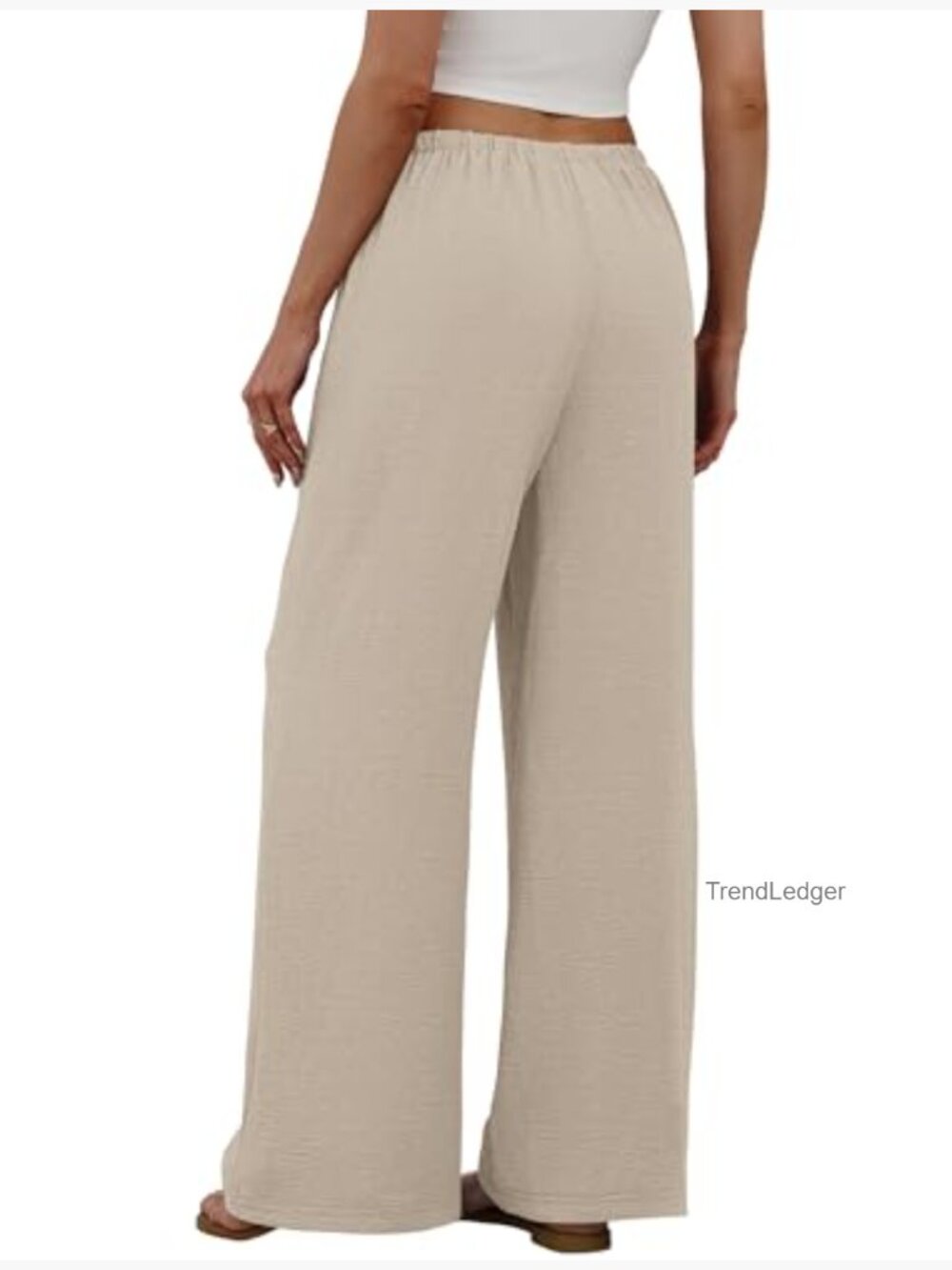 Wide Leg Palazzo Pants with Pockets Drawstring Elastic Waist Flowy Trousers - Picture 5 of 7